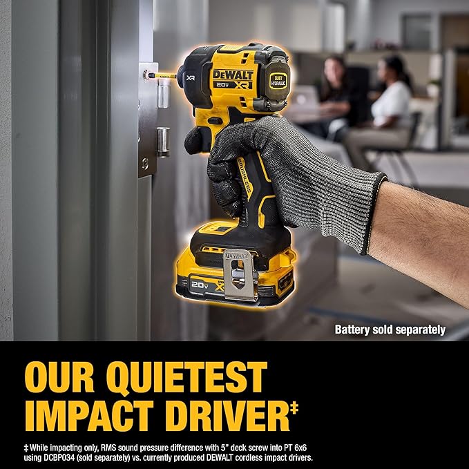 DEWALT 20V MAX 1/4 Inch Hydraulic Impact Driver,Quiet, Brushless Cordless XR Extreme Runtime, LED Halo Ring, Tool Only (DCF870B)