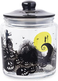 Silver Buffalo Disney Tim Burton Nightmare Before Christmas Moon Hill Graveyard Scene Jack Skellington and Sally Glass Cookie Snack Candy Jar with Lid (Small)