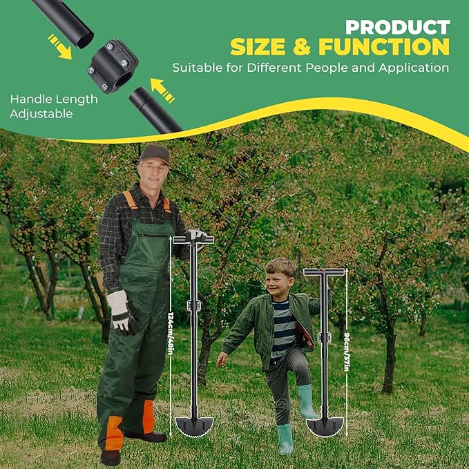 Edger Lawn Tool, Manual Half Moon Edger with Sharp Round Saw Tooth Blade and Step, Stand Up Garden Tools for Landscaping, Borders, Sidewalk, Turf, 34-43 inch Adjustable Metal Grass Edging Tool