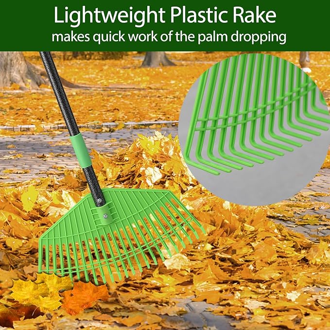 Plastic Rake for Leaves, 23 Tines 16" Wide Plastic Lawn Gravel Shrub Leaf Rake for Leaves and Grass, Thatch Garden Rakes for Yard Heavy Duty Long Handle 35-65"