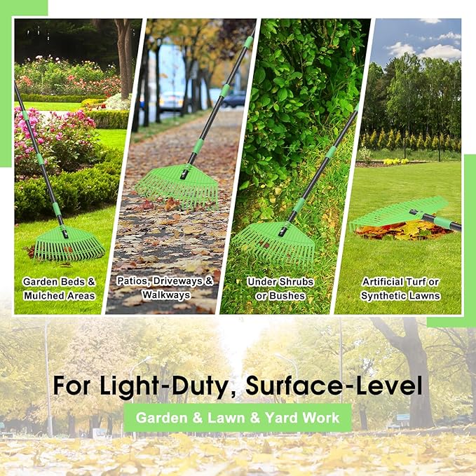 Leaf Rake for Lawn,16.5” Plastic Rake for Yard,Unbreakable Nylon Head,45” Long Handle,Garden Rakes for Grass Turf Debris Mulch Thatch Pine Needles Leaves,Lightweight for Kids Seniors,No Harm to Lawn