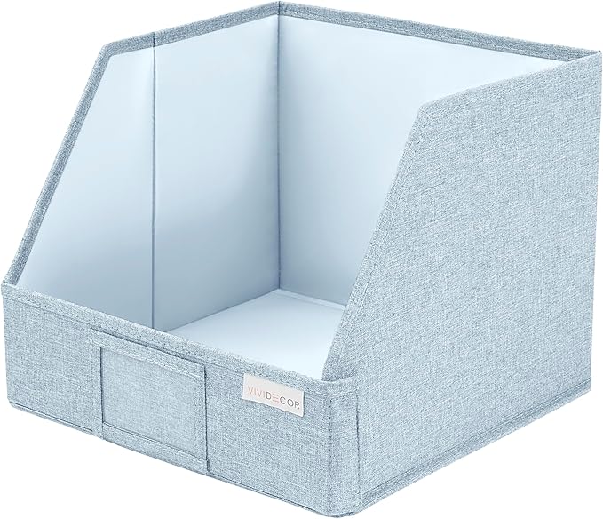 Trapezoid Storage Bins – 12"x12"x10"x 4" Closet Shelf Organizer & Baskets, Fabric Storage Baskets, Collapsible Organizer Boxes for Towels, Baby Clothes, Spring Wardrobes – Light Blue, 3 Pack