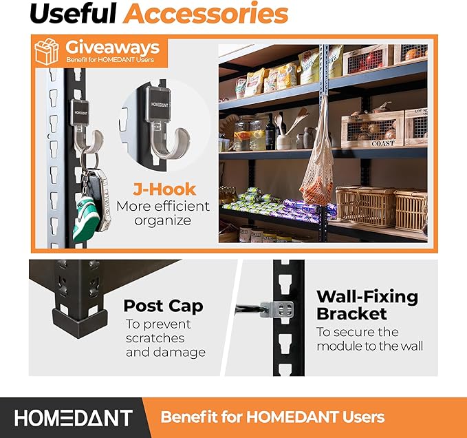 HOMEDANT 35.9" W 5 Tier Heavy Duty Garage Shelving Adjustable Metal Rack Storage Shelves Standing Shelf Unit Organizers Pantry Closet Black 1Pack