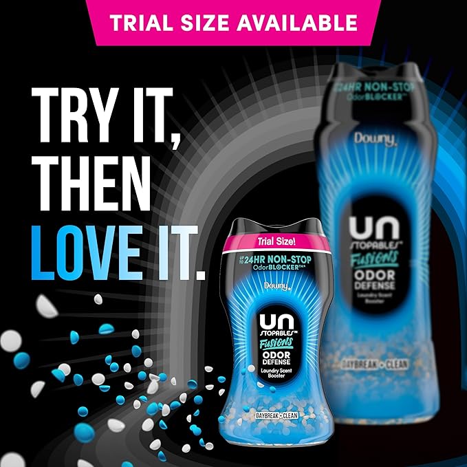 Downy Unstopables Fusions Odor Defense In-Wash Laundry Scent Booster Beads, Daybreak + Clean Scent, 10.7 OZ, 2-in-1 Laundry Beads for Odor Defense