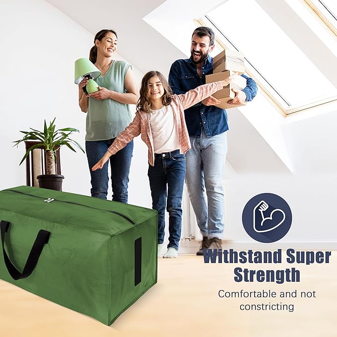 HOMESURE 12 Pack Large Strong Moving Bags with Zippers & Carrying Handles - Water-Resistant - Heavy Duty Storage Tote for Space Saving, Fold Flat, Alternative to Moving Box (Olive Green)