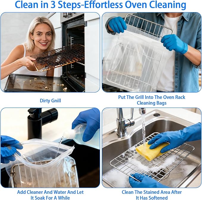 10Pcs Oven Rack Cleaning Bags, No Scrub Bags For Cleaning Oven Racks, Reusable Leak-Resistant PE Bags for Deep Soaking Grill Grates, BBQ Racks