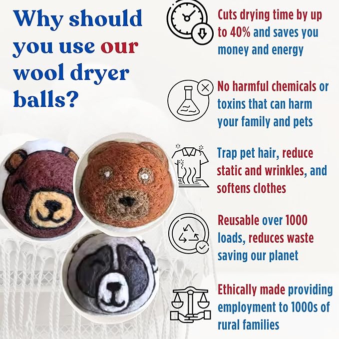 Wool Dryer Balls – 6 XL Organic Wool Balls, Reusable Natural Fabric Softener, Reduce Drying Time, Wrinkles, Static & Laundry Clumping, Eco-Friendly Laundry Balls