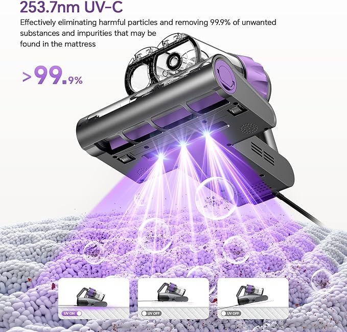Mattress Vacuum Cleaner, 18Kpa Bed Vacuum Cleaner with 253.7nm UV-C Light, 150°F Heat, HEPA Filter & Ultrasonic, Versatile Handheld Vacuums for Bed, Sofa, Couch, Crib Gift Ideas for Women