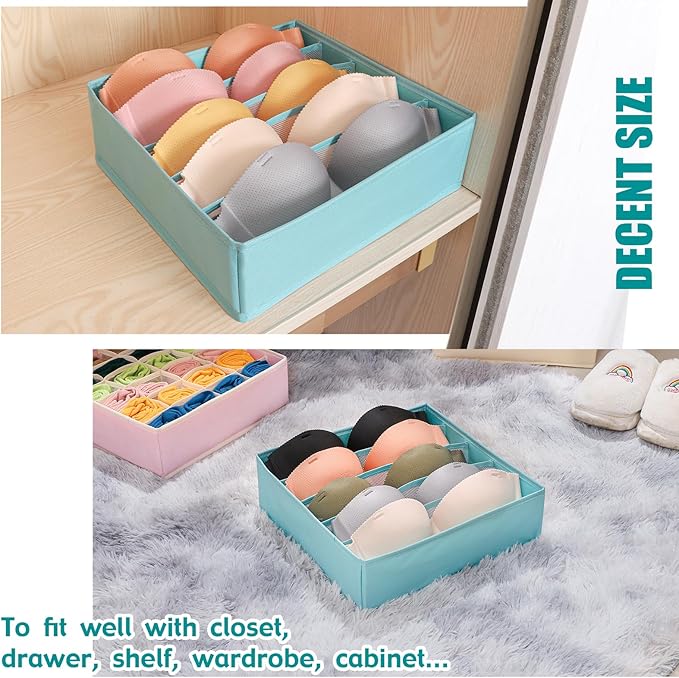 Drawer under Cabinet Clothes Organizer 5 Cell Foldable Storage Cubes Underwear Drawer Organizer Dividers Storage Boxes for Bra, Underwear（Light Green）