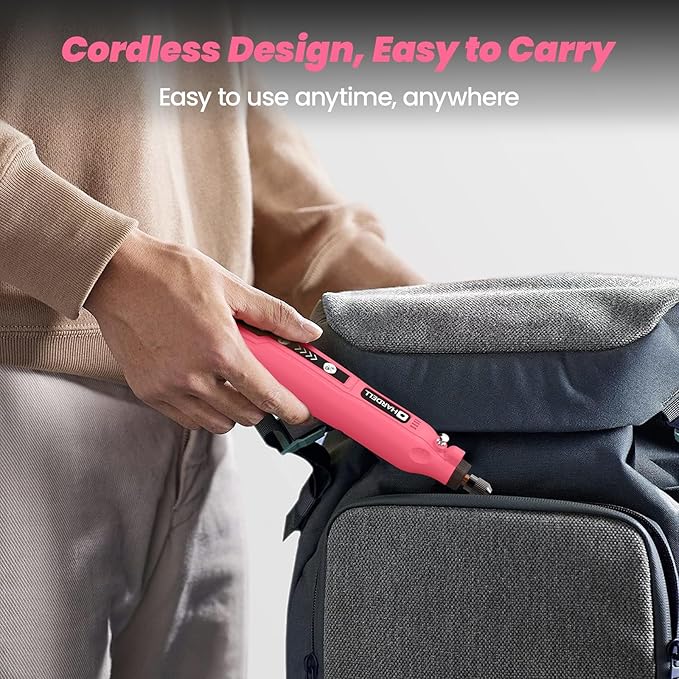 HARDELL Mini Cordless Rotary Tool, 5-Speed 3.7V Rechargeable Rotary Tool Kit with 69 Accessories, USB Charging Multi-Purpose DIY Tool for Sanding, Polishing, Drilling, Engraving(Pink 69pcs)