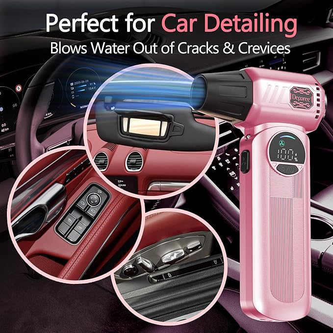 Air Duster, Compressed Air Duster Pink, Rechargeable Cordless with Adjustable Speed, LED Light & 8000mAh Battery, 150000 RPM for Keyboard, PC & Car Cleaning