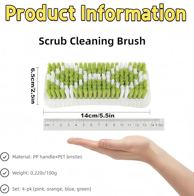 4 Pack Scrub Brush for Cleaning Scrubbing Brush with Stiff Bristle Multi-Purpose Heavy Duty Scrub Brushes,Deep Cleaning Brushes for Bathroom, Floor, Shower, Carpet, Bathtub, Sink Outdoor, Multi-Color