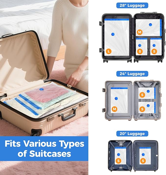 10 Pack Travel Vacuum Storage Bags with Cordless Electric Pump, Combo Rechargeable Space Saver Vacuum Seal Bags for Clothing Travel Vaccine Sealed Storage Bag for Comforters Blankets Clothes