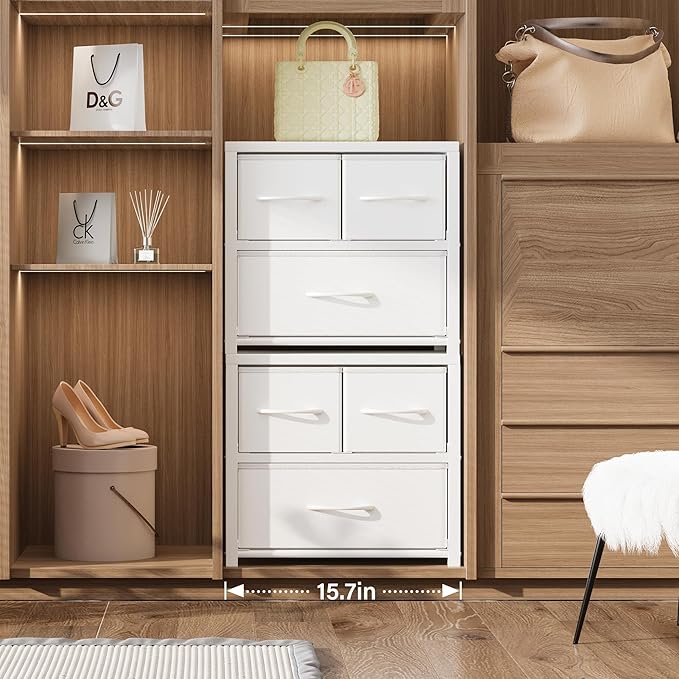 Homeiju Stackable 3-Drawer Fabric Dresser with Waterproof Wood Top – Closet Organizer & Storage Drawers for Bedroom, Modern Metal Frame Design (2 Tier-2 Pack)