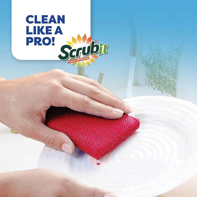SCRUBIT Multi-Purpose Scouring Pad - Non-Scratch Cleaning Sponges for Pots, Pans, Dishes, Utensils & Non-Stick Cookware - Scrubbing Pads Use for Kitchen, Bathroom - 6 Pack Dish Sponge - (Blue)