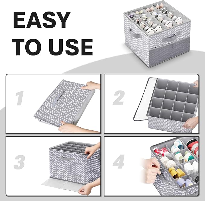 ALCOVA Shoe Organizer for Closet, 3 Pack Shoe Storage Box with Clear Cover, Foldable Shoe Storage Box, Fits up to 48 Pairs, Gray