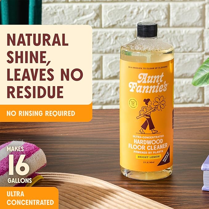 Aunt Fannie's Ultra Concentrated Hardwood Floor Cleaner, Vinegar-Free Plant Based Solution for Mopping, Bright Lemon Scent, 32 oz. (Pack of 3)