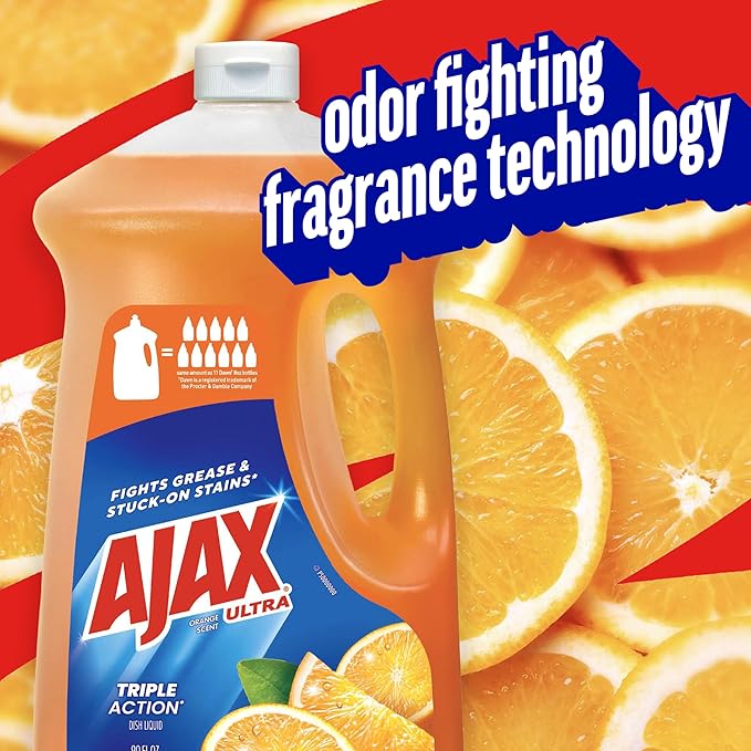 Ajax Ultra Liquid Dish Soap Orange Scent, Triple Action, 90 fl oz Bottle