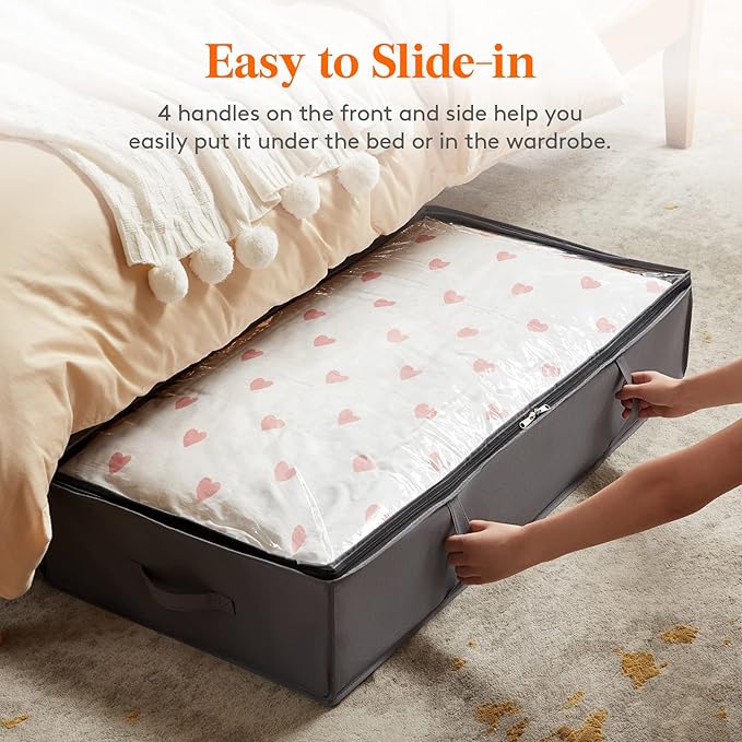 Lifewit 95L 4 Pack Under Bed Storage Containers, Large Capacity Blanket Storage Bags with Reinforced Handle, Organization and Storage for Comforters, Sheets, Clothes, Bedroom, College Dorm, Grey