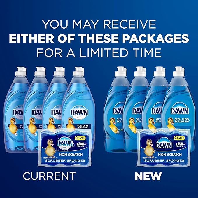 Dawn Ultra Dishwashing Liquid Dish Soap (4x19.4 Fl oz) + Non-Scratch Sponge (2 Count), Original Scent