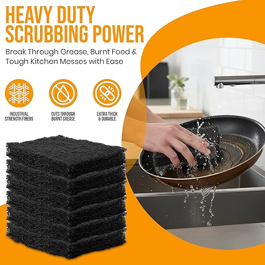 6-Pack Heavy Duty Scouring Pads, 6x4 Inch Thick Black Scrub Pads for Pots Pans, Kitchen Cleaning, Stripping, Scrubbing Grills & More