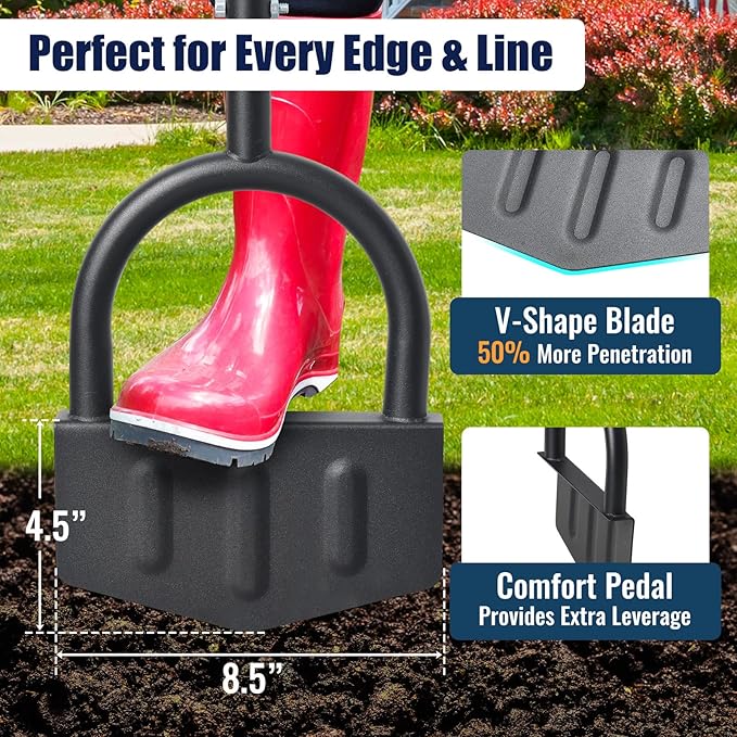 Heavy-Duty Manual Grass Edger Tool - 39 Inch Half Moon Lawn Edger with Wide Footplate. All-in-One Steel Border Edger for Landscaping, Garden Edging, Creating Trenches and Burying Irrigation Cables
