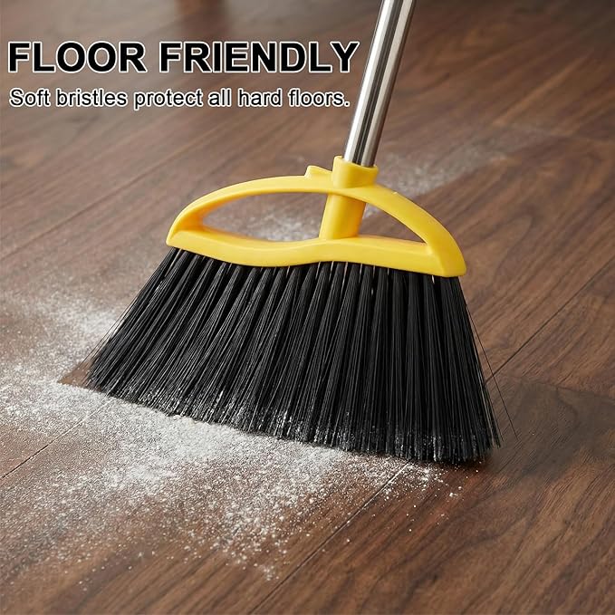 Gloffer Soft Bristles Broom for Indoor Sweeping, Household Cleaning Angle Broom with 55inch Long Handle for Home Office Hardwood Tile Floors Kitchen
