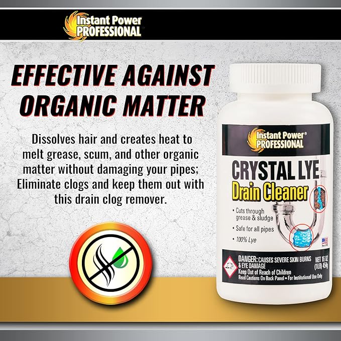 Instant Power Professional Crystal Lye Drain Cleaner, Drain Clog Remover Made of Pure Lye Crystals