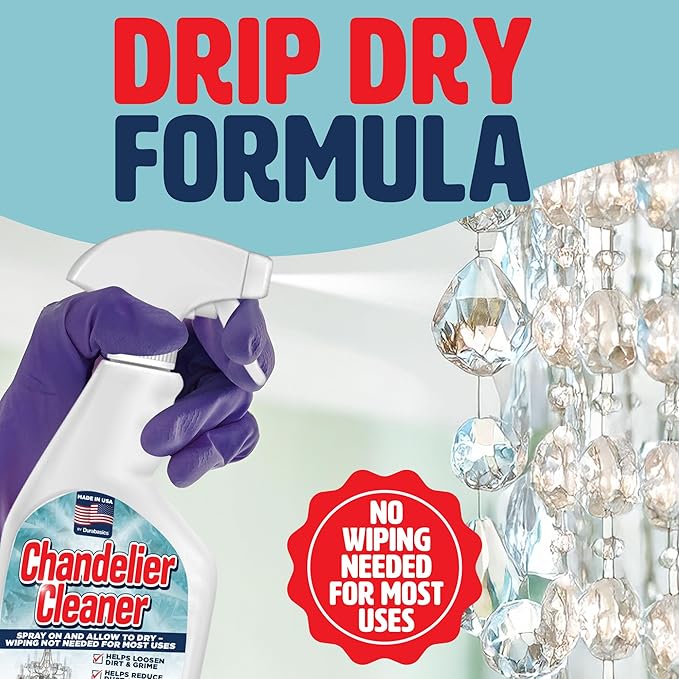 Durabasics 32oz Chandelier Cleaner Spray – Chandelier Cleaner Drip Dry No Wipe for Light Buildups – Streak-Free Glass Cleaner – Helps Loosen Dirt & Grime – Multi-Surface Use – Made in USA