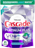Cascade Platinum Plus Dishwasher Pods, Dish Detergent ActionPacs, Power of Bleach, 21 Count