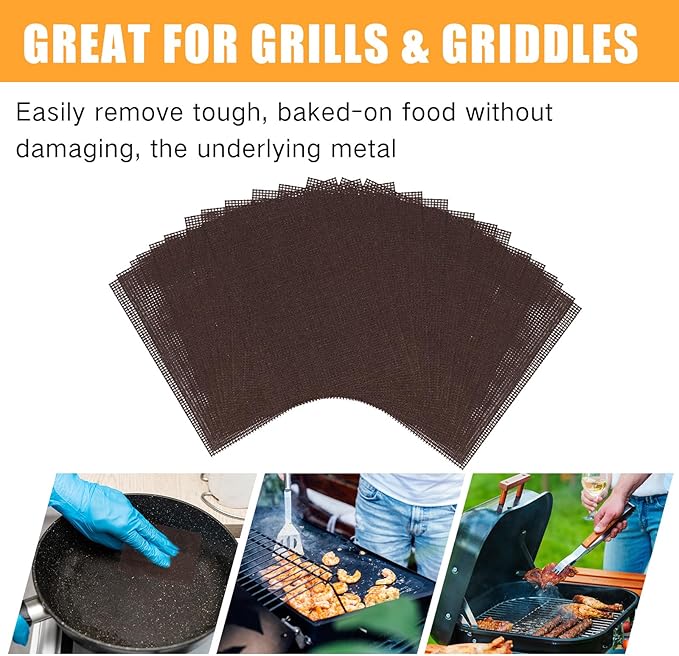 100 Pack Griddle 4x5.5'' Screen Grill Cleaning Screens Pre-treated Abrasive Mesh Pads for Flat Top Stainless Steel Griddle Cleaning Accessories Bundle