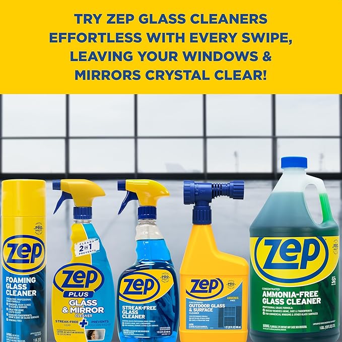 Zep Foaming Glass Cleaner - 19 oz (Case of 12) ZUFGC19 - Streak-Free Professional Grade Formula that Dissolves Dirt, Fingerprints and Grime on Glass, Mirrors, Windows and Plexiglas in Home, Business,
