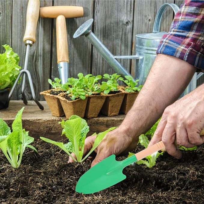 YARNOW 10 Pcs Wooden Handle Garden Trowels - Mini Shovels for Digging, Planting, Weeding, Transplanting - Ergonomic and Lightweight Gardening Tools
