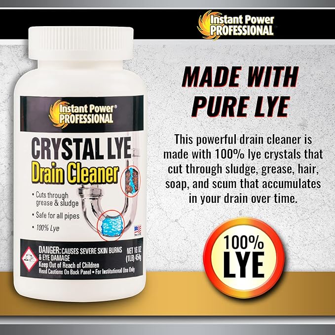 Instant Power Professional Crystal Lye Drain Cleaner, Drain Clog Remover Made of Pure Lye Crystals
