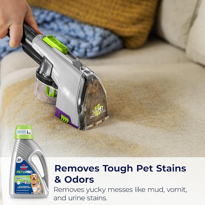 Bissell PET PRO OXY Urine Eliminator with Febreze Carpet Deep Clean Solution, with StainProtect Technology, for use in leading upright carpet cleaners, 48oz, Our best formula for pet messes & odors