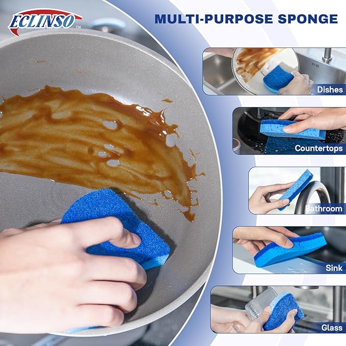 9 Pack Zero Scratch Scrub Sponges, Non-Scratch Dish Scrubbers for Nonstick Pans, Multi-Surface Safe Cleaning Sponges for Kitchen & Bathroom