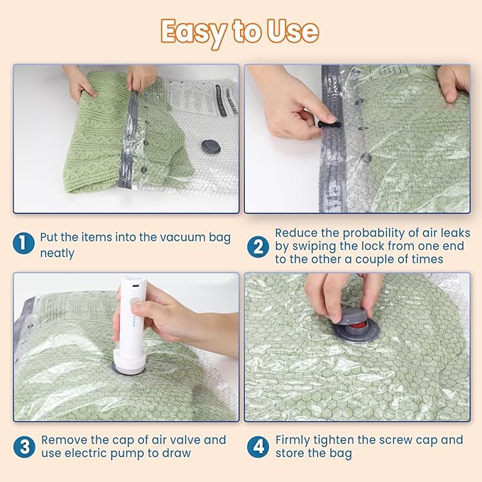 Vacuum Bags for Travel with Rechargeable Electric Pump, 12 PCS (4S,4M,4L) Storage Bags Vacuum Sealed, Space Saver Bags Carry-on Size Compression Packing Bags for Luggage and Suitcase