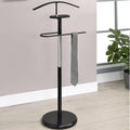 Kings Brand Furniture Luca Valet Stand – Black/Chrome Metal Freestanding Suit Rack and Clothes Organizer with Clothing Bar, Trouser/Tie Holder & Accessory Tray, Modern Design for Bedroom, Closet