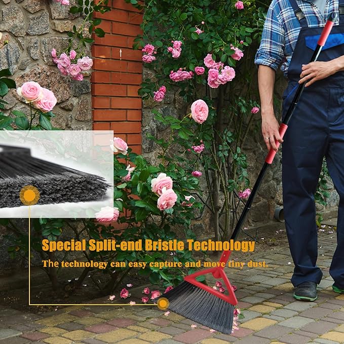 Heavy Duty Broom Outdoor and Indoor, 2 Pack Upgraded Commercial Angle Brooms, Perfect Red Broom of House, Kitchen, Garage, Courtyard
