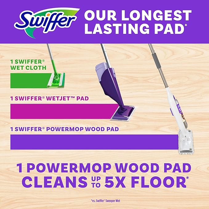 Swiffer PowerMop Wood Mopping Pad Refills for Floor Cleaning, 5 count