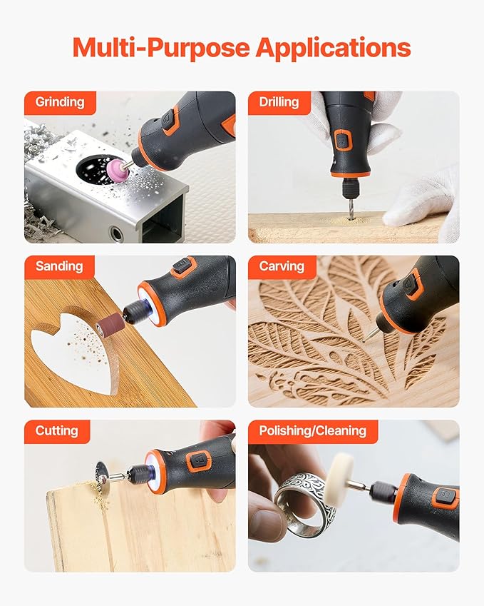 VEVOR 73-Piece Cordless Rotary Tool Kit, DC4V Portable Mini Power Rotary Tool, 5-Level Speed 7000-20000 RPM Multi-Purpose DIY Tools for Engraving, Sanding, Polishing, Carving, Cutting, DIY Crafts