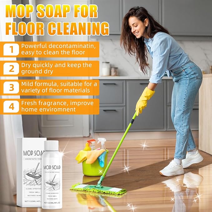 Mop Soap for Floor Cleaning: 2025 Upgrade Fresh Scented Mop Soap Brazilian Wave for Home, Kitchen, Bathroom, 4 oz (4)