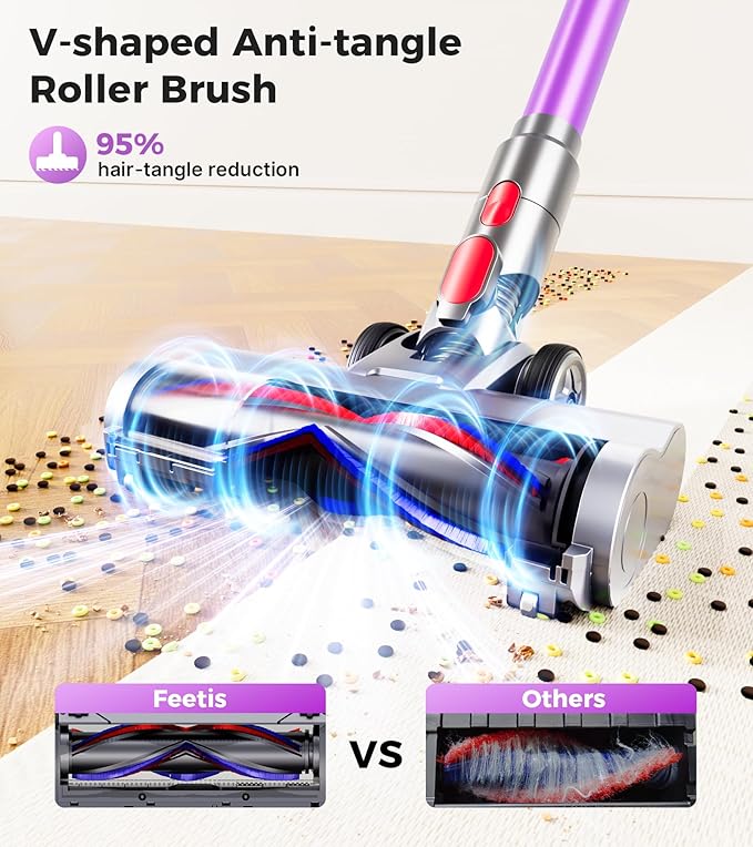Feetis Cordless Vacuum Cleaner, 550W 45Kpa Vacuum Cleaners for Home, 60Mins Cordless Stick Vacuum with LED Display, Self-Standing & Anti-Tangle, 8-in-1 Wireless Vacuum for Carpet Pet Hair Hardfloor