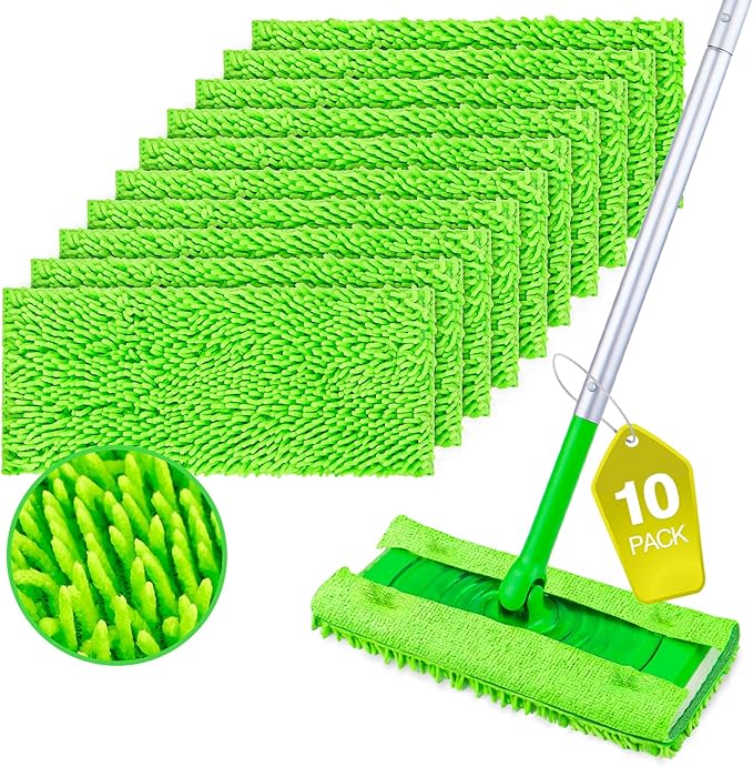HOMEXCEL Microfiber Mop Pads Compatible with Swiffer Sweeper, Reusable Machine Washable Pad Refills, Mop Head Replacements for Multi Surface Floor Cleaning, 10 Pack