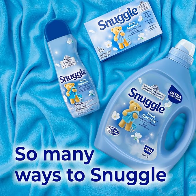 Snuggle Fabric Softener Liquid, Ultra Concentrated, 80 Oz, 200 Medium Loads, Blue Sparkle Fabric Conditioner, Long-Lasting Fresh Scent, Softens, Reduces Static & Fights Wrinkles, Helps Protect Color