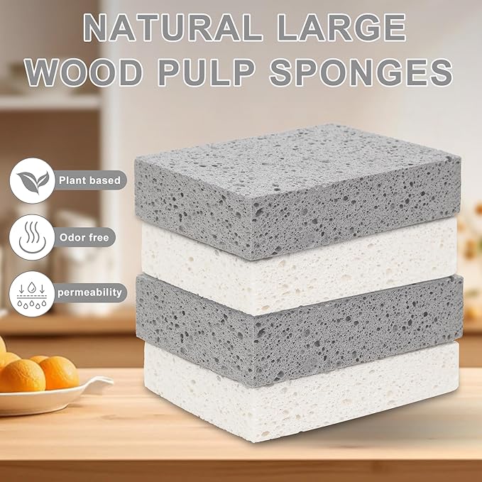 Extra Large Dish Sponges Kitchen for Cleaning, Natural Cellulose Sponges Reusable and Biodegradable, Non Scratch Sponge for Dishes Household Use (2-Pack)