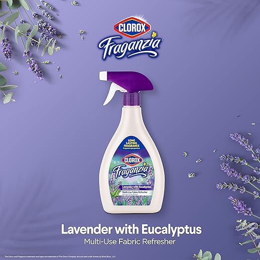 Clorox Fraganzia Refresher Spray, Lavender with Eucalyptus Scent - Multi-Use Fabric & Linen Freshener Spray - Odor Eliminator for Home, Upholstery, Bedding, Curtains, Room, 22 Fl Oz