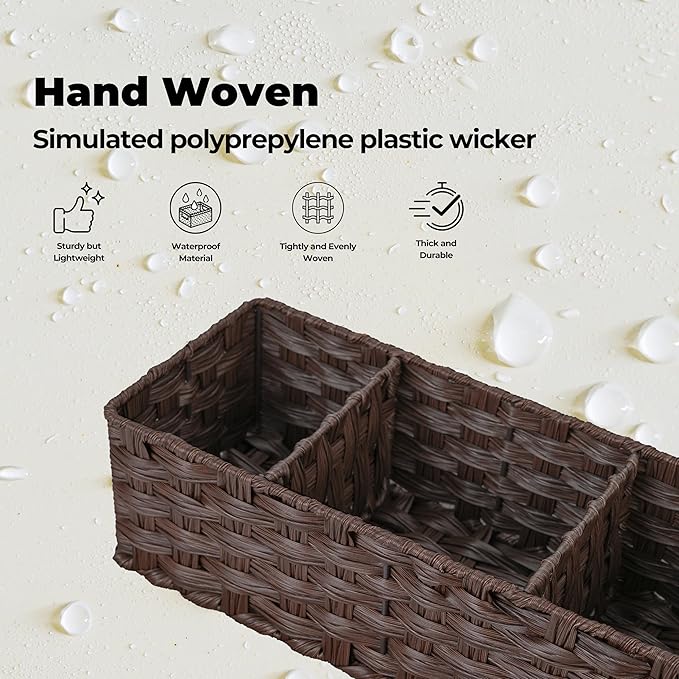 GRANNY SAYS Bathroom Baskets for Organizing, Wicker Baskets for Shelves, Toilet Storage Basket with Dividers, Small Basket for Organizing, Brown, 2-Pack