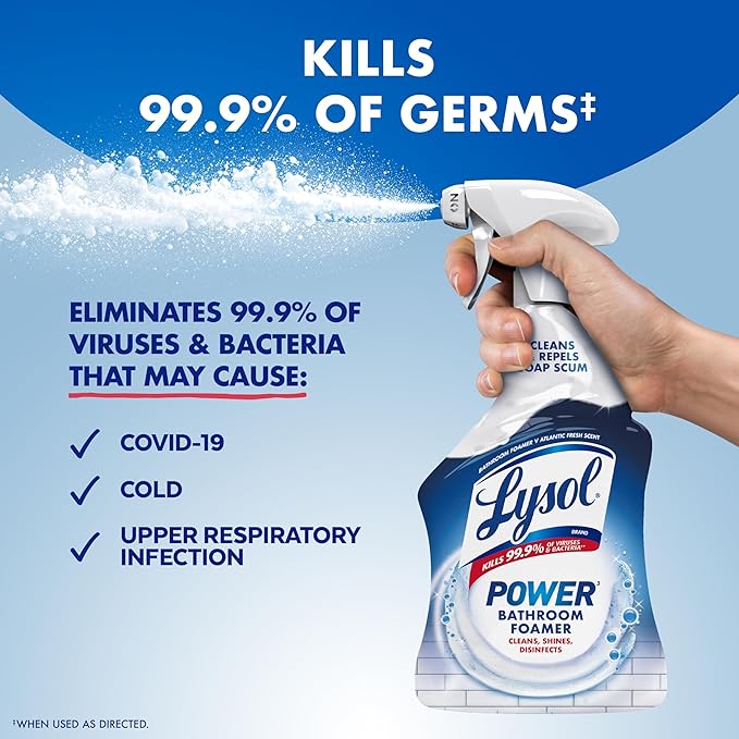 Lysol Power Foaming Bathroom Cleaner,Multipurpose Cleaner For Showers,Bathtubs,Sinks,Disinfectant Spray Kills 99.9% Of Germs,Zero Bleach Cleaning Spray,32 Oz.,(Pack of 3)