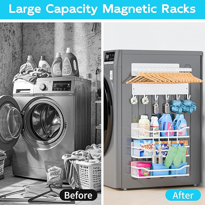 Multifunctional Magnetic Shelf for Washing Machine, Refrigerator, Microwave, and Any Metal Surface, Powerful Magnetic Shelves Include Magnetic Paper Towel Holder, Unique Hollow Design (5 pcs - White)